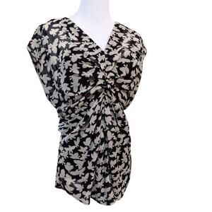 DANIEL RAINN Blouse Top Cinched Waist Blousy Shirred Birds Novelty Boho Coquette